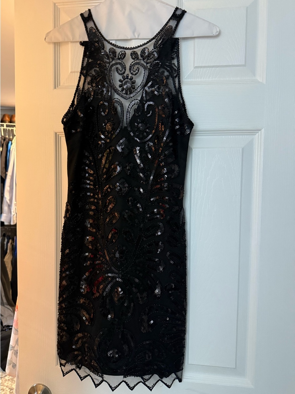 Black Beaded Sleeveless Mini Dress